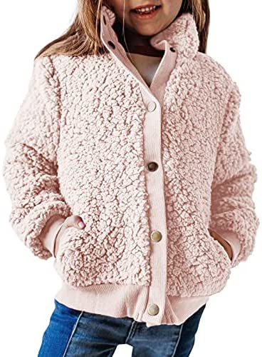 GAMISOTE Girls Warm Fleece Jacket Button Up Faux Shearling Chunky Outerwear Coat With Pockets