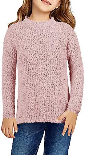 GAMISOTE Girl's Fuzzy Warm Sweater Crew Neck Chunky Side Slit Jumper Pullover Outwear