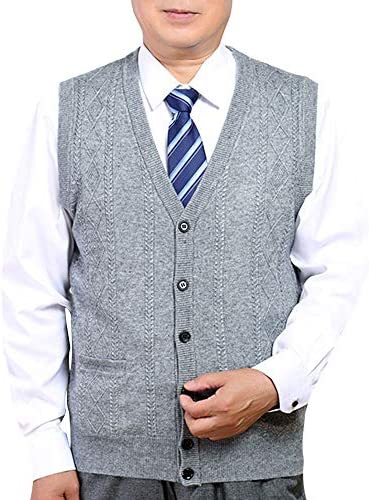 Men's Buttons Down Vests Sweaters- V Neck Casual Slim Fit Wool Sweaters