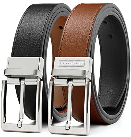 Reversible Belts for Men, CHAOREN Leather Jeans Belt 1 3/8" Black & Brown, Adjustable Trim to Fit