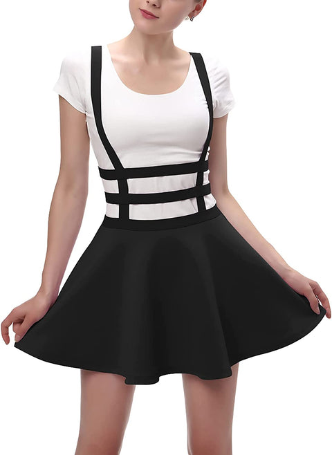Womens Elastic Waist Pleated Short Braces Skirt