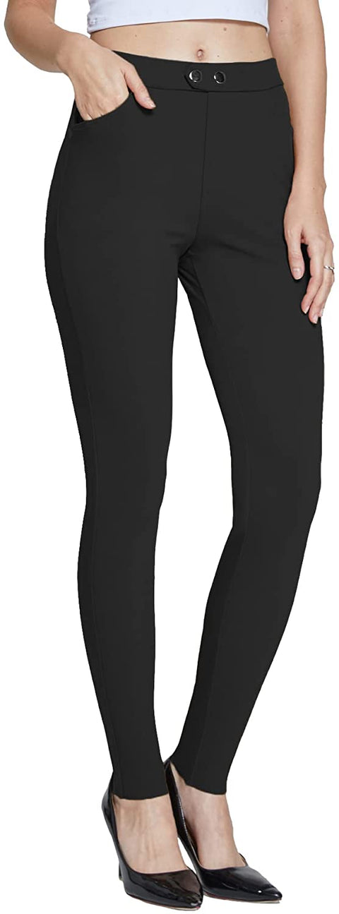Women's Dress Pants Skinny Stretch Pull On Jeggings Pants Casual Work Office Business Leggings Slim with Pockets Black XL