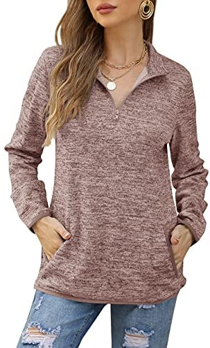 GAMISOTE Women's Long Sleeve High Collar Sweatshirt Quarter Zip Up Pullover Tops with Pockets