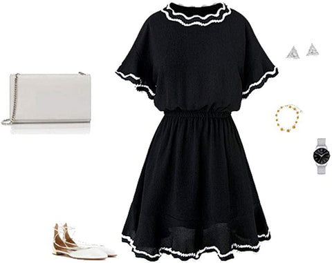 Women's Chiffon A-Line Bat Short Sleeve Dress Party Holiday Casual Skirt