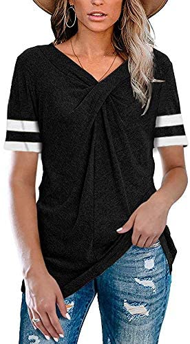Womens Summer Tops V Neck T Shirts Loose Fit Casual Tunic Shirts