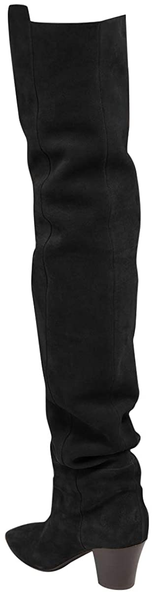 FSJ Women Over The Knee Boots Comfy Wrinkled Medium Chunky Heels Closed Point Toe Classic Pull On Business Shoes Size 4-15 M US