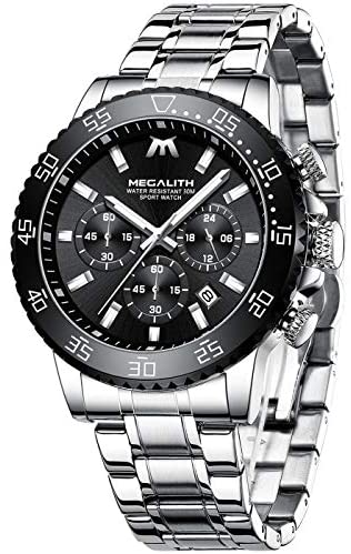 MEGALITH Mens Watches with Stainless Steel Waterproof Analog Quartz Fashion Business Chronograph Watch for Men, Auto Date
