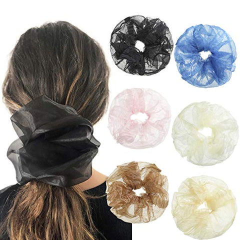 Women Organza Oversized Hair Scrunchies - 6PCS Bobble Elastic Hair Band Hair Bobble Scrunchie Ponytail Holder (Splicing)