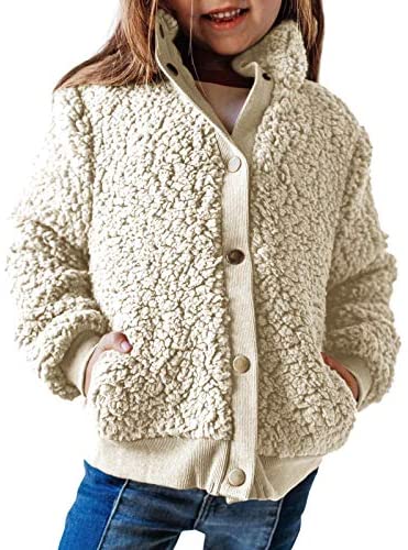 GAMISOTE Girls Warm Fleece Jacket Button Up Faux Shearling Chunky Outerwear Coat With Pockets