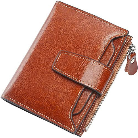 Womens Wallet, Lavemi Leather Wallet RFID Blocking Small Bifold Compact Credit Card Holder for Women with ID Window Zipper Pocket