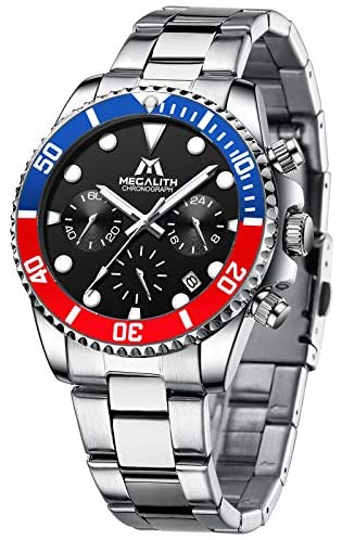 MEGALITH Mens Watches with Stainless Steel Waterproof Analog Quartz Fashion Business Chronograph Watch for Men, Auto Date