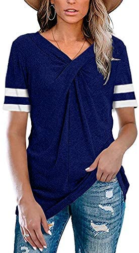 Womens Summer Tops V Neck T Shirts Loose Fit Casual Tunic Shirts