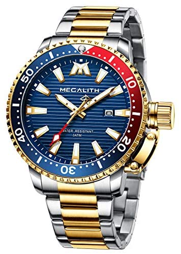 MEGALITH Mens Watches with Stainless Steel Waterproof Analog Quartz Fashion Business Luminous Metal Watch for Men, Auto Date