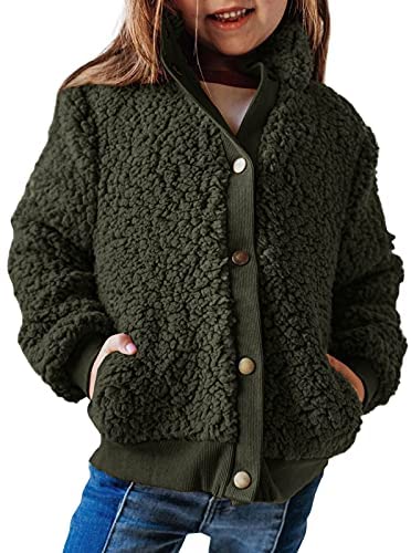 GAMISOTE Girls Warm Fleece Jacket Button Up Faux Shearling Chunky Outerwear Coat With Pockets