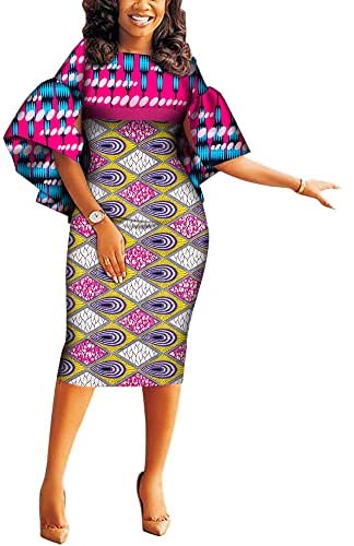 Women African Dashiki Dresses Traditional Print Patchwork Knee Length Dress for Lady