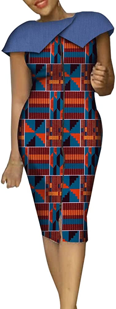 African Women Dashiki Causal Dress Traditional Print Patchwork Short Sleeve for Lady