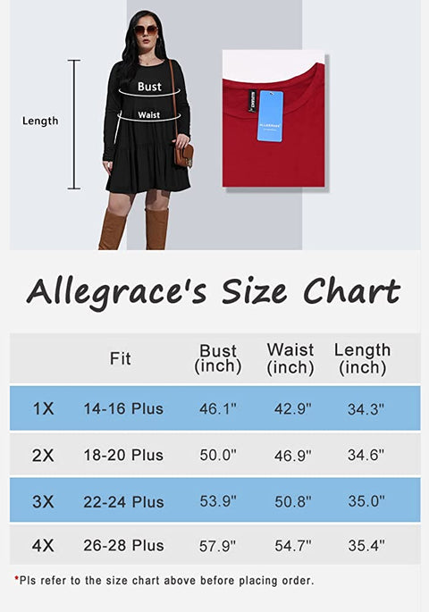 Plus Size Dress Long Sleeve Tiered Midi Dresses for Women Casual Fall Loose Party Knee Length Tshirt Dresses