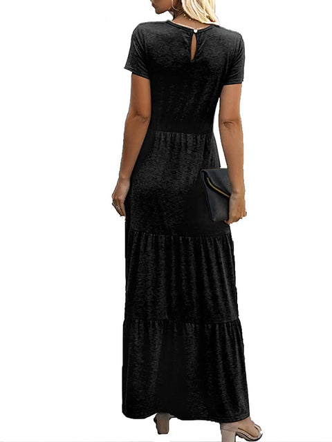 Dyexces Women’s Maxi Dress Summer Dresses Tunic Short Sleeve Crewneck Tiered Long Skirts