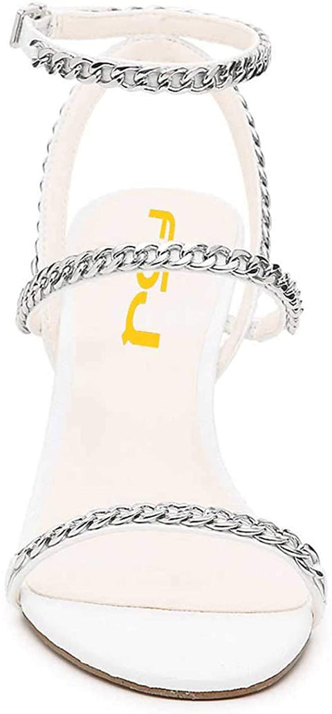 Sexy Bridal Women Chain Strappy Sandals Slim High Heel Ankle Strap Slingback Wedding Dress Shoes Size 4-15 US