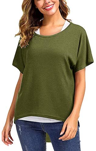 Women's Short Sleeve Scoop Neck T Shirts Summer Casual Loose Baggy Tops Shirts