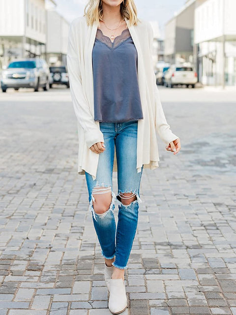Women Casual Open Front Cardigans Solid Color Lightweight Simple Style Cardigan Sweaters Outwear