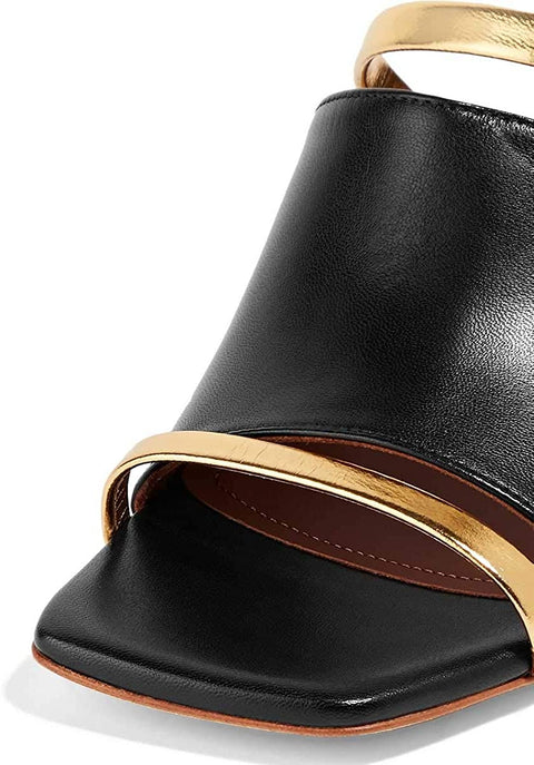 FSJ Women Open Peep Toe High Heel Slide Sandals Backless Slip on Clogs Mules Gold Band Casual Shoes Size 4-15 US