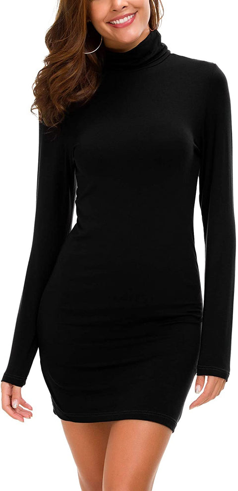 Women's Long Sleeve Turtleneck Bodycon T-Shirt Dress
