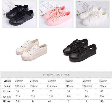 QZHIHE Women Rain Shoes Waterproof PU Sneaker Lace Up Rain Boots Canvas Shoes Csual