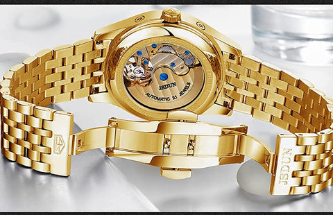 Gold Mens Mechanical Watch Gifts Set