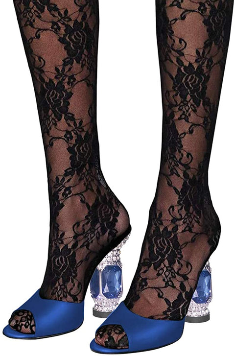 FSJ Women Crystal Mid Heels Clogs Mules Slip On Peep Toe Sandals Casual Slide Summer Slipper Shoes Size 4-15 US