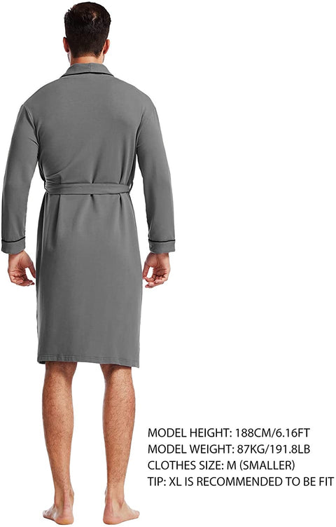 Men's Robe Knit Bamboo Cotton Long Bathrobe Spa Sleepwear Soft Shawl Collar Kimono Robe Big and Tall