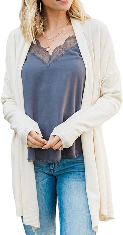 Women Casual Open Front Cardigans Solid Color Lightweight Simple Style Cardigan Sweaters Outwear