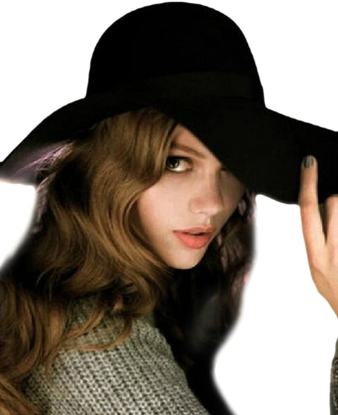 Women's Foldable Wide Brim Felt Bowler Fedora Floopy Wool Hat