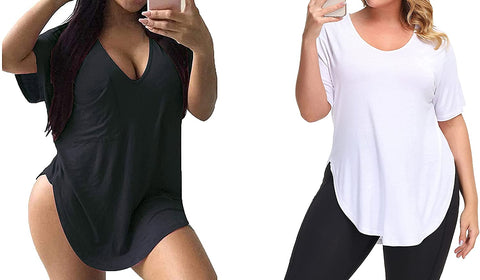 Womens Casual Scoop Collar Plus Size T Shirts Black 3X & Side Split Tops Without Pockets White 3X