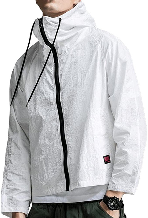 Men's Casual Zipper Lightweight Hooded Outerwear Folded Loose Fit Running Jacket