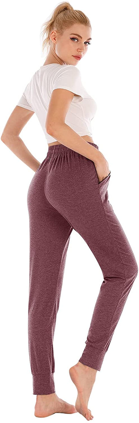 Yoga Pants with Pockets for Women Drawstring High Waisted Pants Loose Workout Joggers Pants Mauve Small