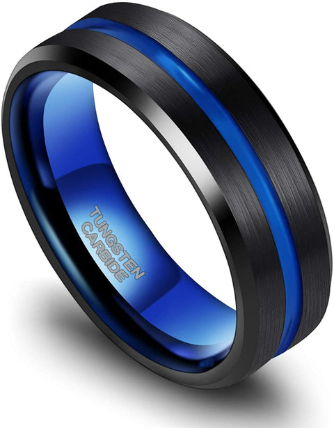 TRUMIUM 8mm Mens Wedding Ring Tungsten Centre Groove Beveled Edge Matte Brushed Comfort Fit Size 6-14