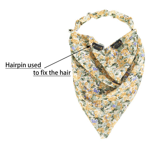 Floral Elastic Hair Scarf Headband - 3 PCS Chiffon Head Kerchief Headband Print Floral Hair Scarves with Hair Clips Kerchief Head Scarf Hair Bandanas for Women (White/Beige/Purple)