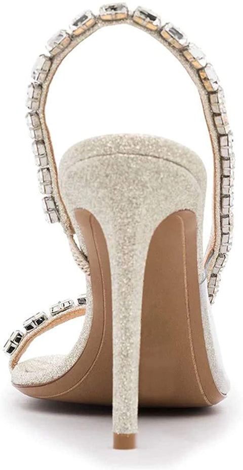 FSJ Women Sexy Open Square Toe Transparent Sandals High Stiletto Heel Rhinestones Strap Slingback Pumps Party Date Shoes