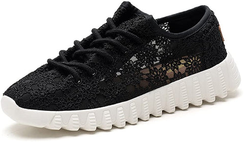 konhill Women's Hollow Out Lace-up Flat Sneakers Lightweight Walking Casual Shoes