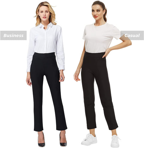 Ginasy Black Dress Pants for Women Business Casual High Waisted Stretch Yoga Work Pants Elastic Office Trousers with Pockets