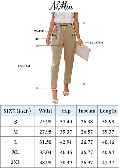 High Waisted Pants for Women Summer Beach Pants Cotton Linen Like Pull On Pants Ladies Paper Bag Pants Work Pants with Pockets Rust Red Medium