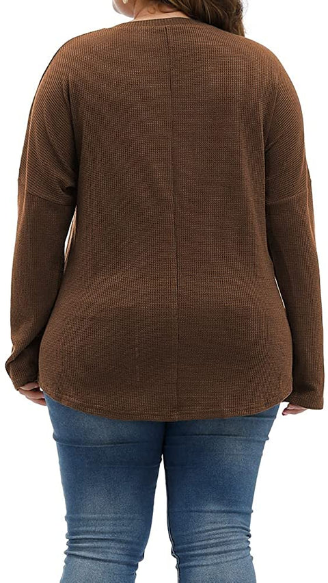 Women Plus Size Tops Lightweight Fall Long Sleeve Knit Sweatshirts Warm Cozy Casual Henley Shirts