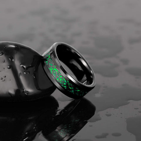 TRUMIUM 8mm Tungsten Ring for Men Celtic Dragon Inlay Red/ Green Mens Wedding Bands Comfort Fit Size 7-13