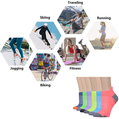Womens Athletic Ankle Sports Running Low Cut Tab Cushioned Socks 6 Pack