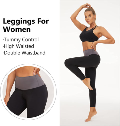 DUKAWA Womens Yoga Pants Leggings High Waist Tummy Control 2 Hidden Waistband Pockets,Nylon Soft Lightweight Moisture Wicking
