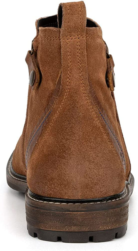 Reserved Footwear New York Men's Sigma Casual Leather Chelsea Boots, Slip-On Zipper, Round Toe, Thermoplastic Rubber Outsole