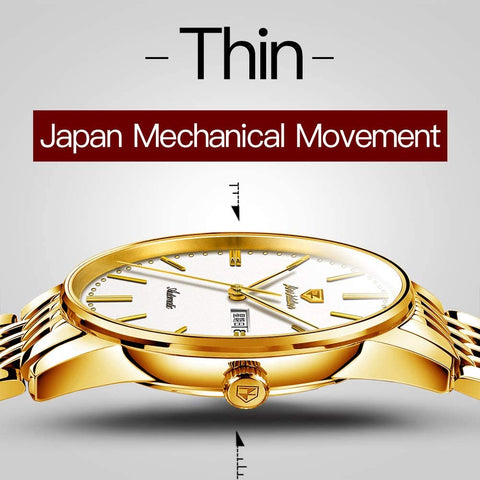 Gold Mens Minimalist Sapphire Mechanical Watch