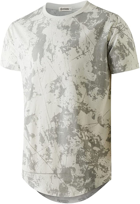 KLIEGOU Mens Hipster Hip Hop Round Hemline Pattern Print T Shirt