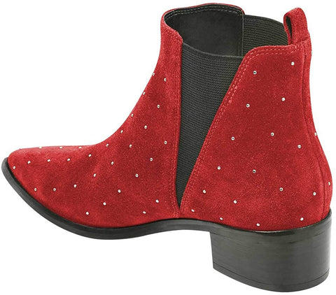 FSJ Women Pointed Toe Chelsea Ankle Booties Block Low Heels Studded Boots Comfortable Trendy Suede Daily Fall Shoes Size 4-15 US